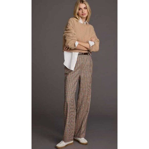 Beatrice B Plaid Flat Front Wide Leg Pants Women's Multicolor Office Business - Picture 1 of 13